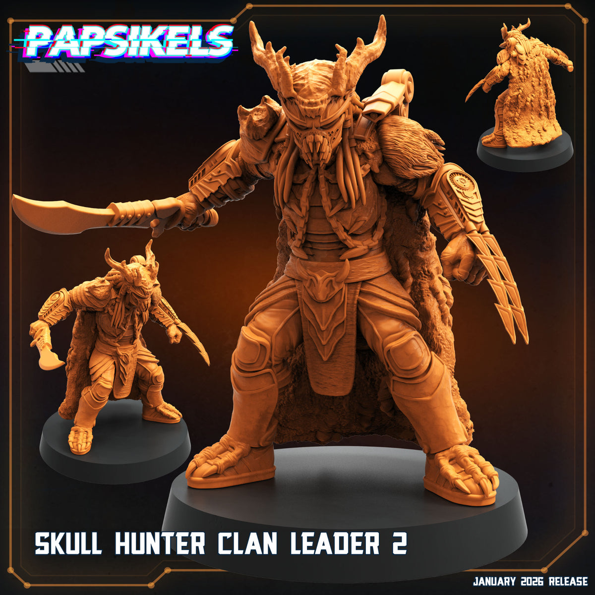 Skull Hunter Clan Leader 2 Papsikels Predator Badlands inspired armored alien hunter resin miniature