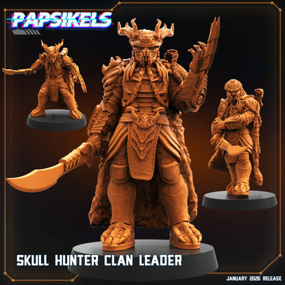 Skull Hunter Clan Leader Papsikels Predator Badlands inspired sci-fi hunter resin miniature front view