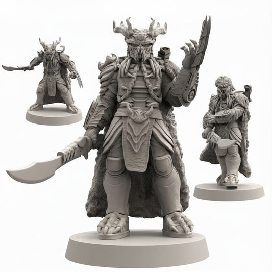 Skull Hunter Clan Leaders Papsikels Predator Badlands inspired sci-fi resin miniature set on white background