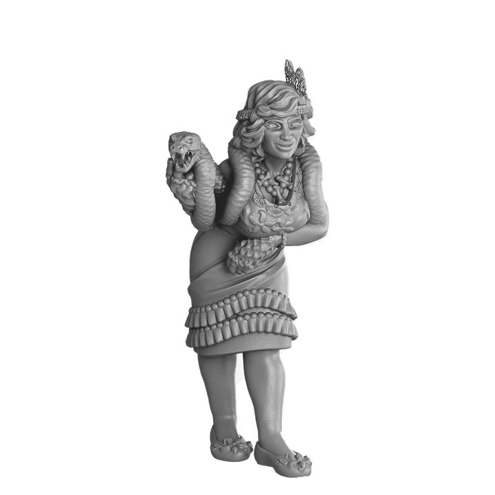 Voodoo snake dancer fantasy resin miniature in matte light grey
