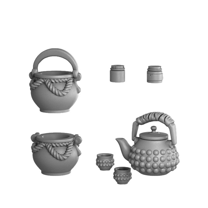 Teapot cups bottles and pots fantasy scatter terrain resin miniatures