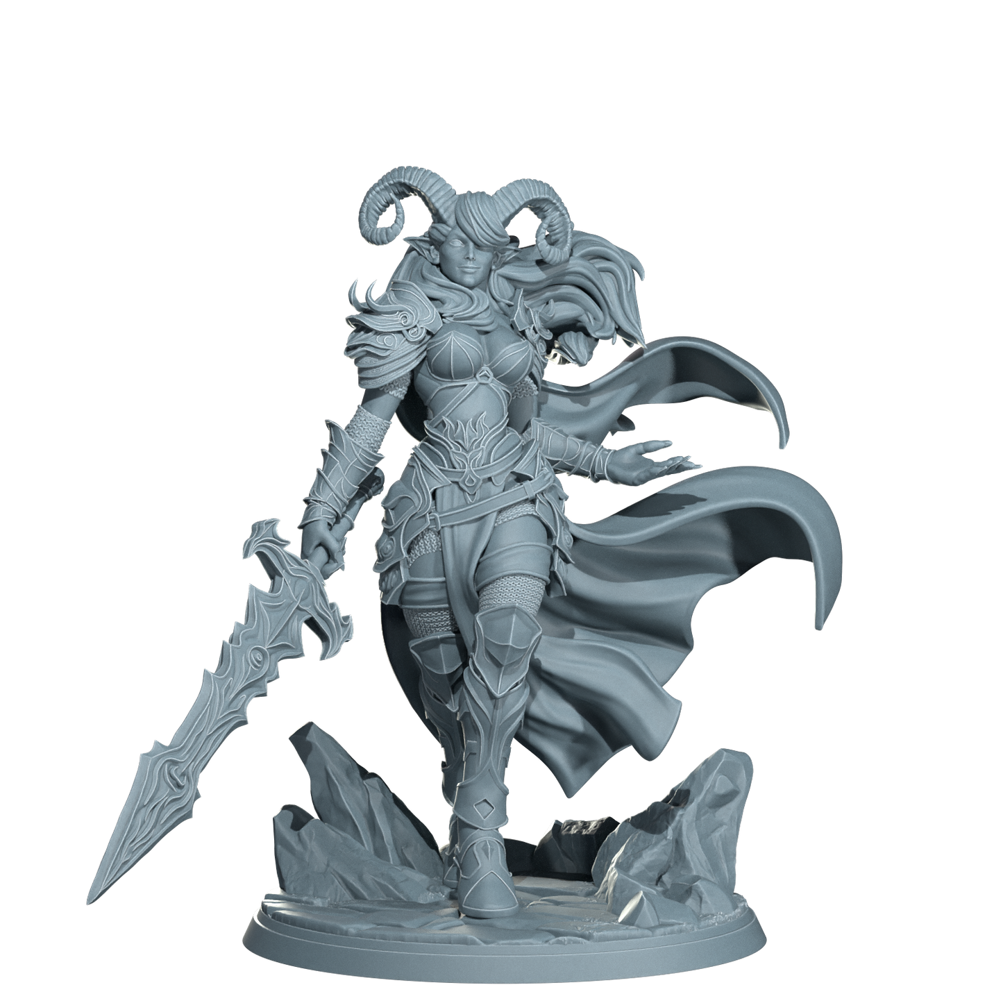 Kaela The Infernal Blade, Tiefling Warrior | Dungeons and Damsels | Cosmondo | 28mm, 32mm, 75mm | Dungeons & Dragons | TTRPG | RPG | Resin
