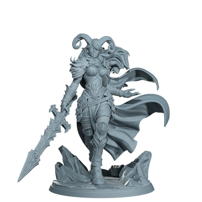 Kaela The Infernal Blade, Tiefling Warrior | Dungeons and Damsels | Cosmondo | 28mm, 32mm, 75mm | Dungeons & Dragons | TTRPG | RPG | Resin