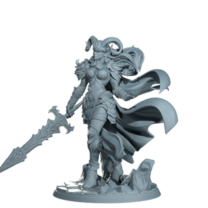 Kaela The Infernal Blade, Tiefling Warrior | Dungeons and Damsels | Cosmondo | 28mm, 32mm, 75mm | Dungeons & Dragons | TTRPG | RPG | Resin