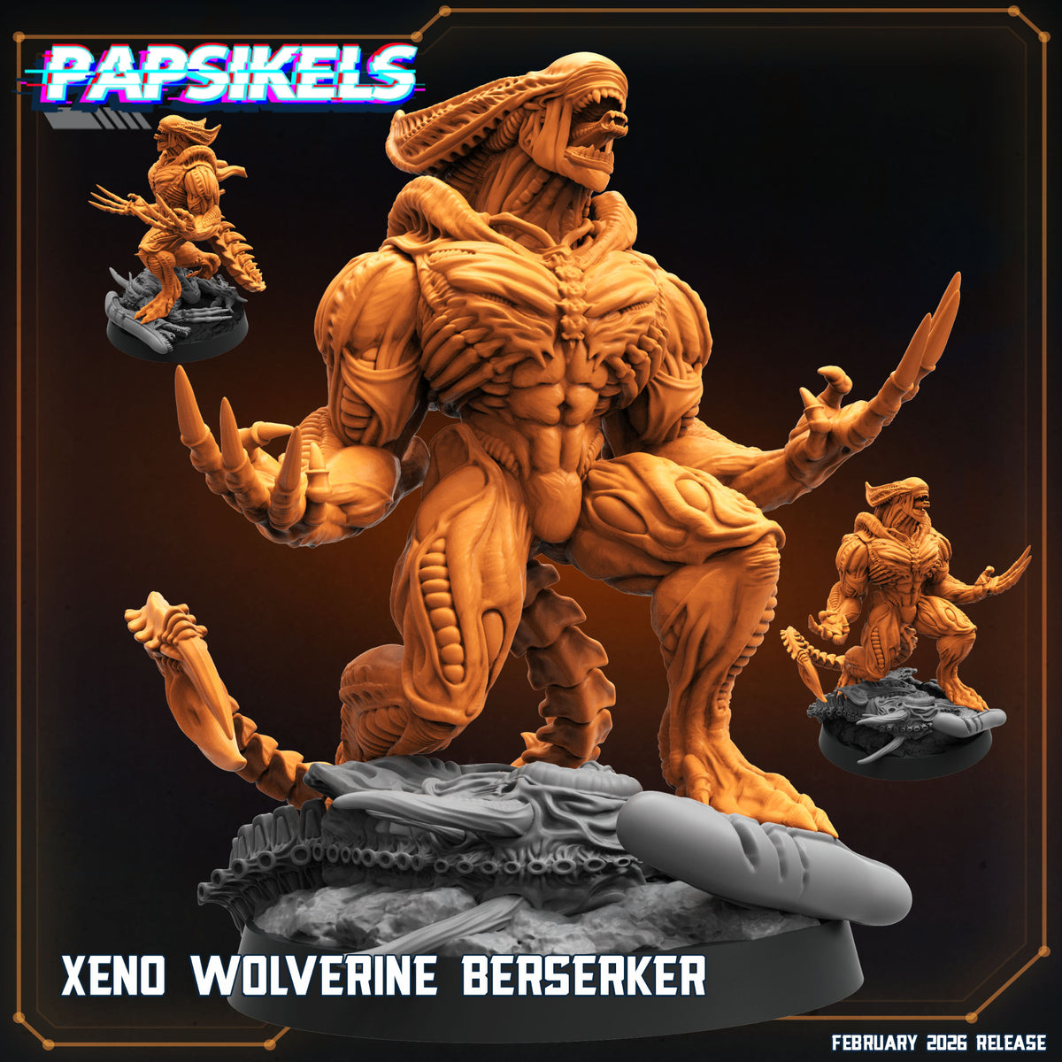Xeno Wolverine Berserker Venom Wolverine Xenomorph mashup Papsikels sci fi resin miniature promotional render